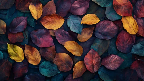 Multicolor autumn foliage pattern in rich cinematic lighting.