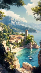 Mediterranean Clifftop Church Overlooking Turquoise Waters.