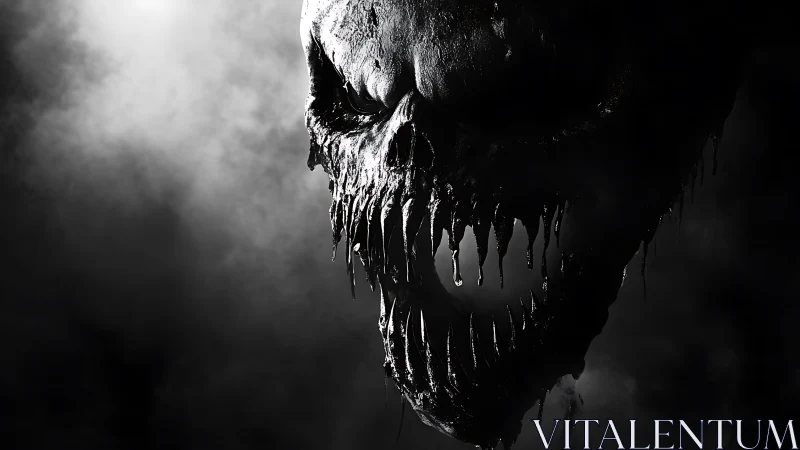 Nightmarish fanged skull looms from dense swirling shadow.