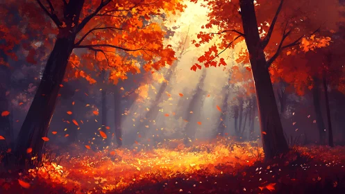 Ethereal Autumn Awakening: Where Golden Leaves Dance Through Mystic Beams