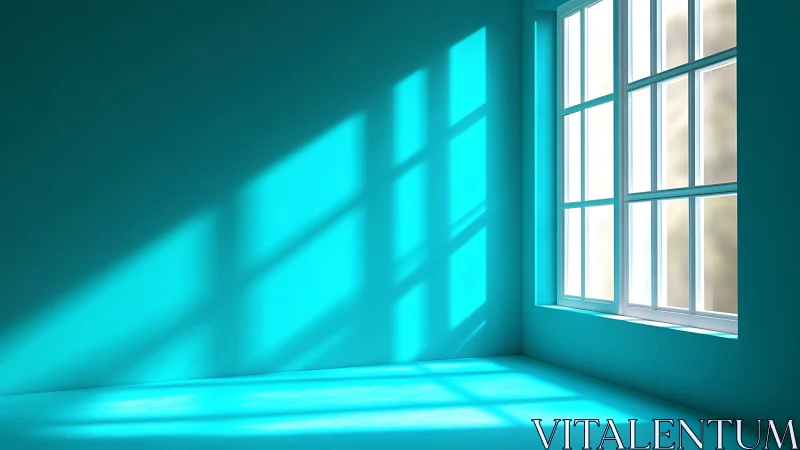 Sunlit turquoise room filled with gentle morning window light.