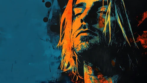 Color-block portrait shows long-haired figure in profile