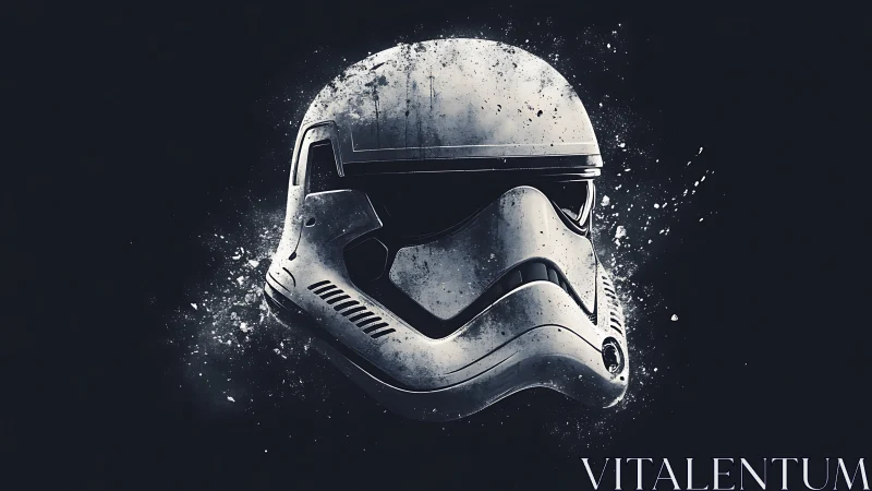 White sci fi combat helmet with splatter effect on black.