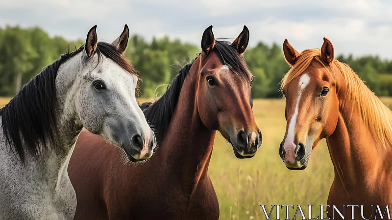 Pasture companions gathered in a golden summer meadow.