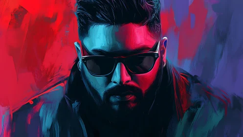 Stylized digital portrait shows man in sunglasses facing forward