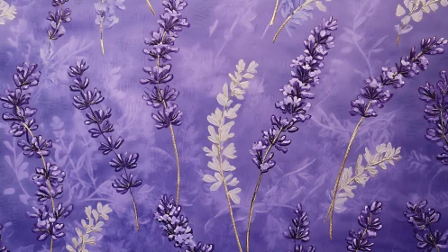 Lavender sprigs on soft purple background pattern.