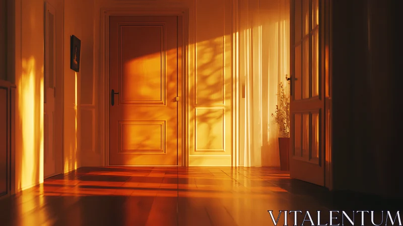 Sunlit interior corridor records angled late-day illumination