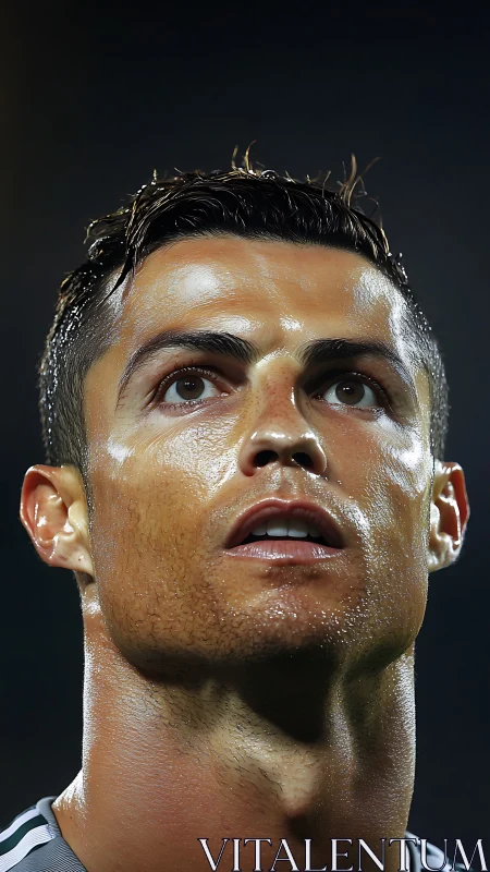 Stadium lights carve molten highlights across focused face