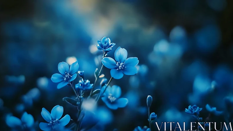 Blue Forget-Me-Not Flowers with Shallow Depth of Field Bokeh
