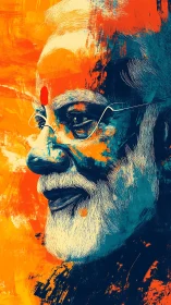 Vibrant side portrait of elderly man in expressive colors