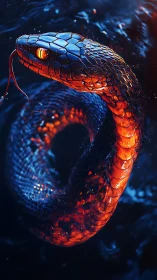 Molten-scaled serpent arches from midnight waters and waits