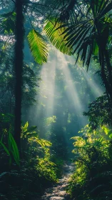 Rainforest Canopy Sunlight Path Through Jungle Foliage