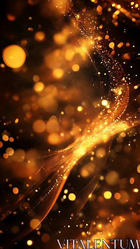 Golden bokeh particles swirl through luminous abstract field.