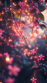 Flowering Vine with Embedded Warm Light Sources.