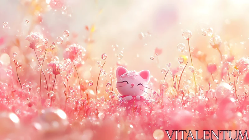 Bubbleblush kitty basking in a sugar-sparkle meadow dream.