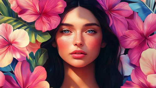 Hyperreal digital portrait integrates floral bokeh and soft subsurface skin