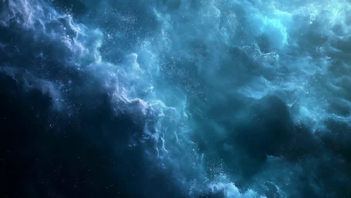 Celestial blue nebula swirls through a silent cosmic void