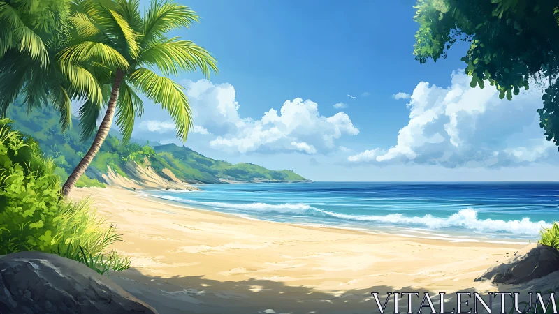 Tropical Paradise Whispers: Where Palm Shadows Dance With Golden Sands