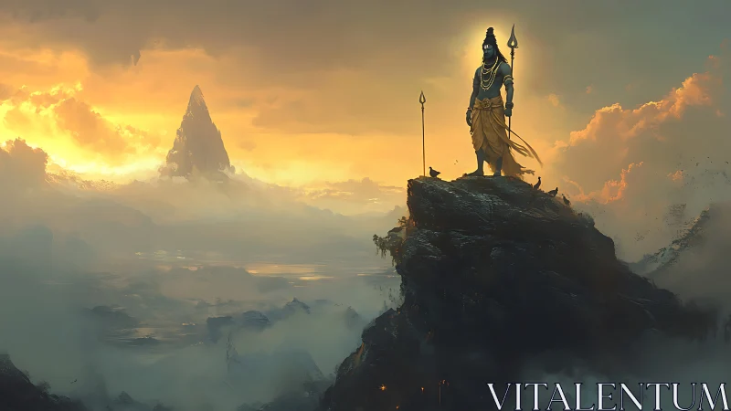Serene mountain guardian watching over a glowing sunrise.