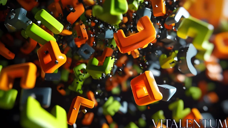 Vibrant 3D Abstract Letters Floating in Dynamic Motion.