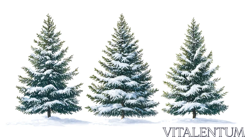 Snow laden fir trees rendered in detailed winter illustration.