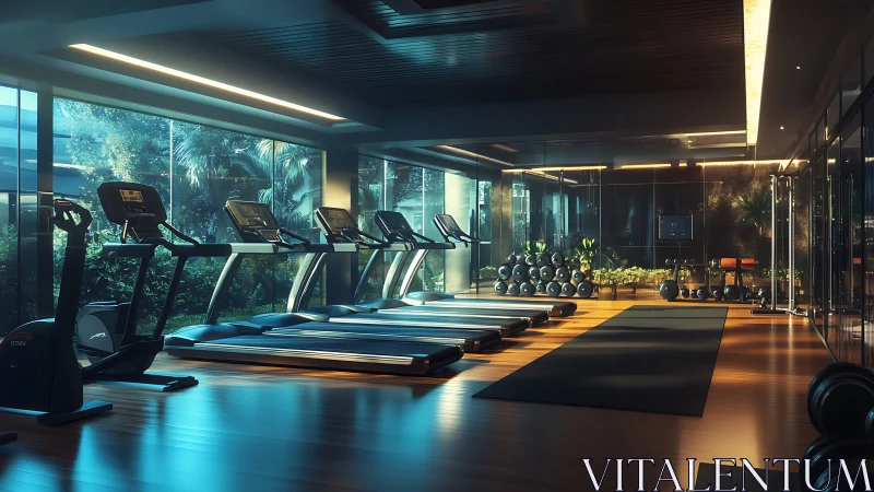 Modern indoor gym with treadmills and strength equipment.