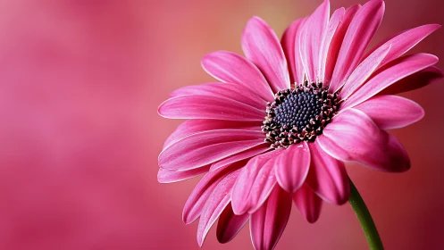 Pink Gerbera Daisy with Black Center Against Gradient Background
