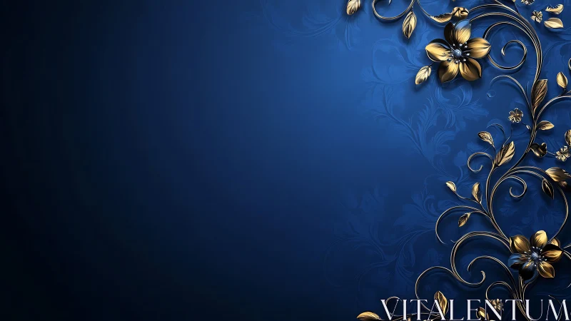 Golden blossoms curling over deep blue elegance.