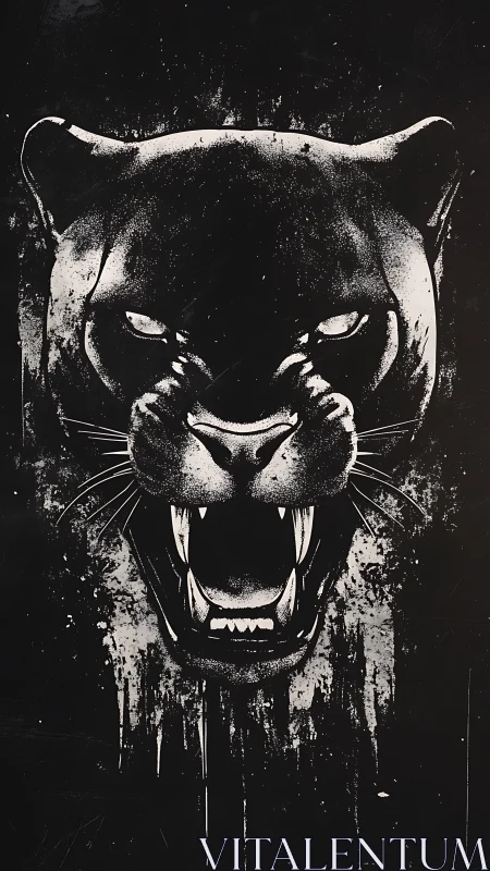 Aggressive Panther Head with Bared Fangs