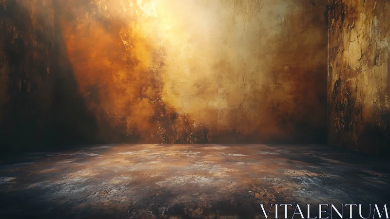 Golden textured room with dramatic grunge light walls.