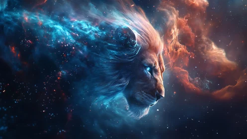 Cosmic lion profile forged from swirling nebula clouds.