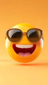 Cool yellow emoji with sunglasses on warm orange background.