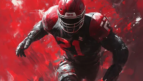 Dynamic digital painting of red armored gridiron running back