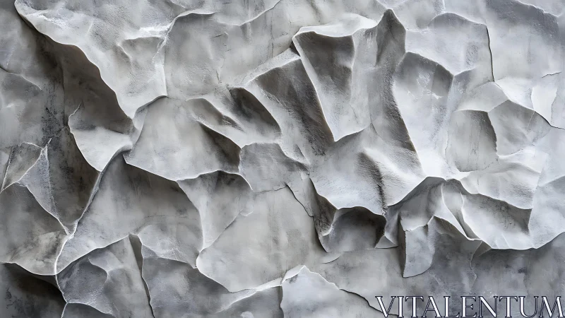 Abstract gray textured wall resembling crumpled paper or stone relief.