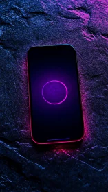 Neon Smartphone Loading Against Textured Dark Surface