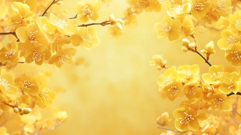 Golden Yellow Flowers Blooming Against Warm Gradient Background