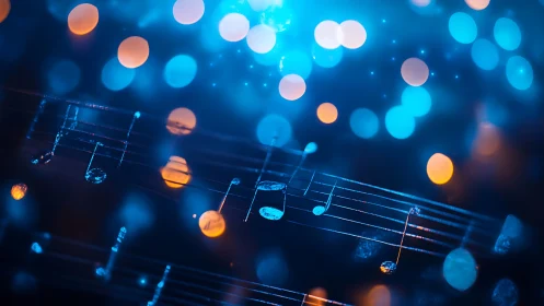 Luminescent musical notation in defocused bokeh spectrum.