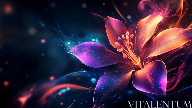 Neon bokeh-illuminated abstract flower renders spectral gradients