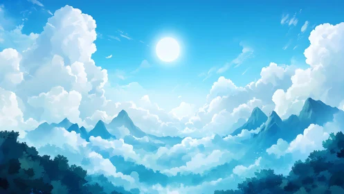 Skyward cloud seas cradle distant sapphire mountains.