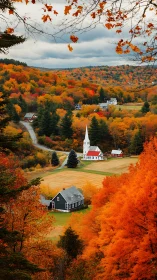 Crimson hillside village wrapped in fiery autumn hush.