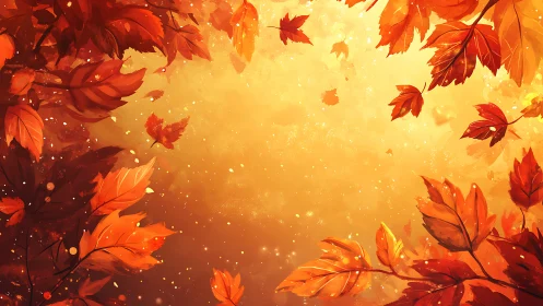 Digital painting of glowing autumn foliage frame composition.