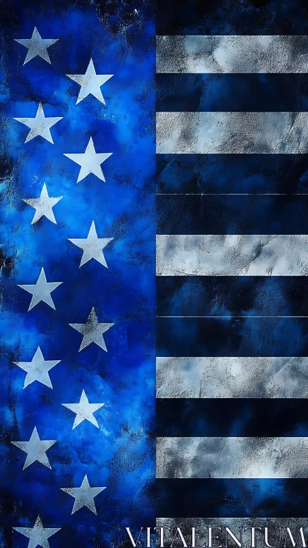 Grunge textured monochrome flag reinterpretation with blue-silver palette