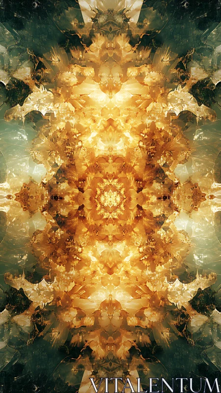 Radiant golden fractal blooms unfold in a glowing spiral