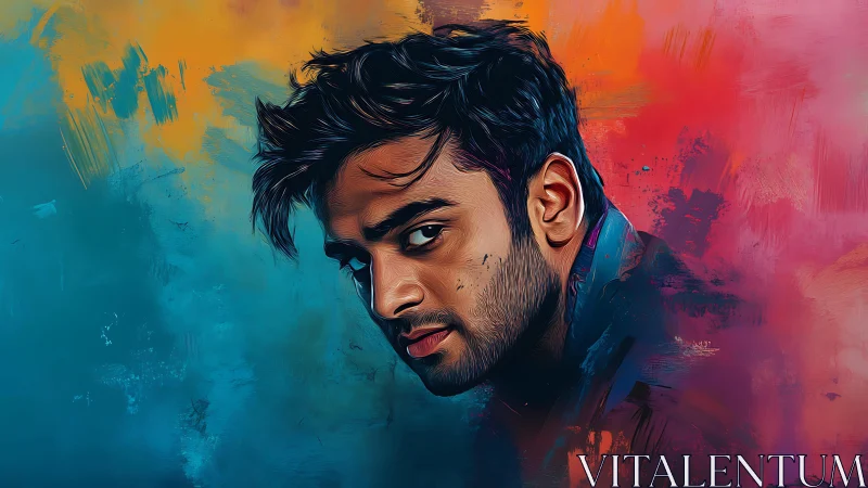 Bold portrait of a thoughtful man against vivid colors