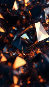 Geometric crystal cluster reflects warm bokeh illumination sharply