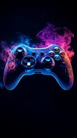 Neon Gaming Controller: Luminescent Fluid Dynamics.