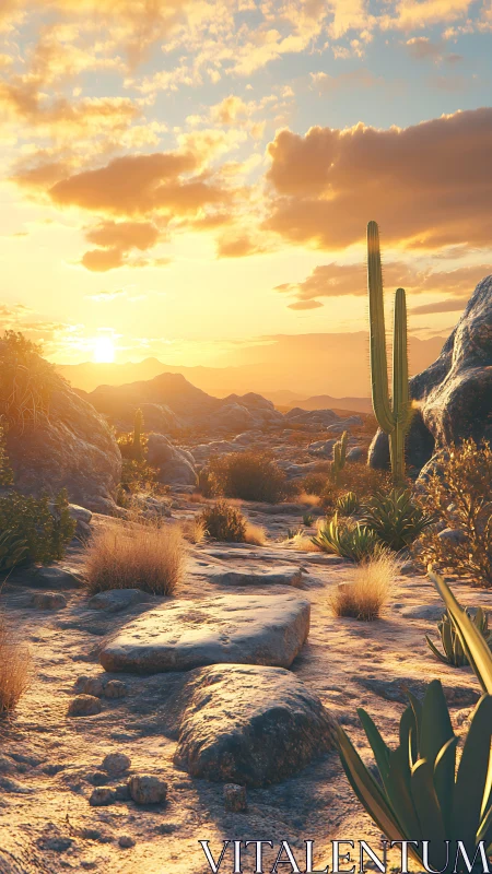 Sunset trails wander through glowing cactus desert dreams.