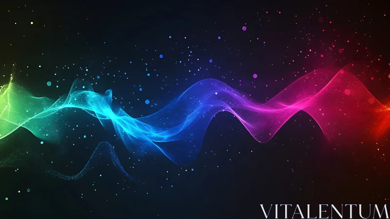 Flowing rainbow light wave dancing across the night sky.