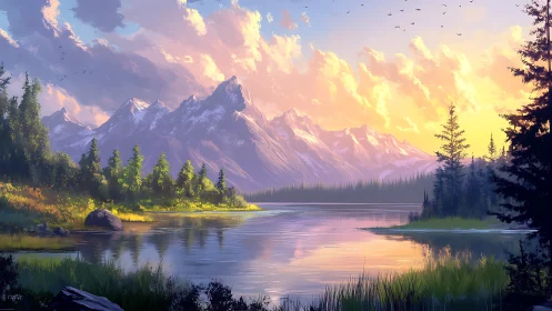 Sunlit mountain lake welcoming a quiet moment of wonder.