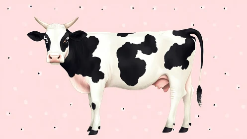 Holstein dairy cow profile on stylized pink polka backdrop.